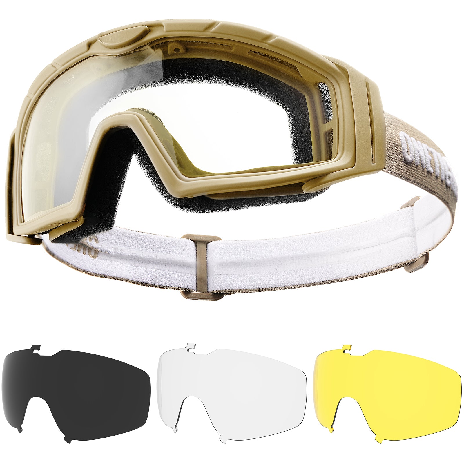 Tactical airsoft goggles with 3 interchangeable lens colors – grey, yellow, clear