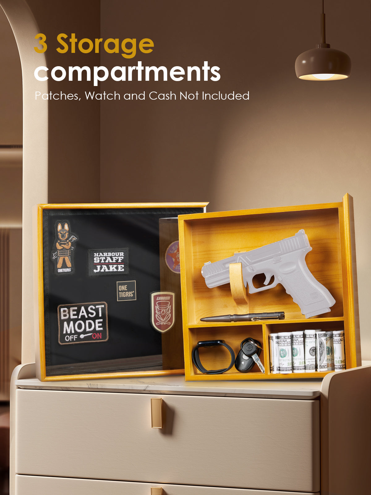 Hidden Gun Storage | Secret Storage with Photo Frame & Patch Display
