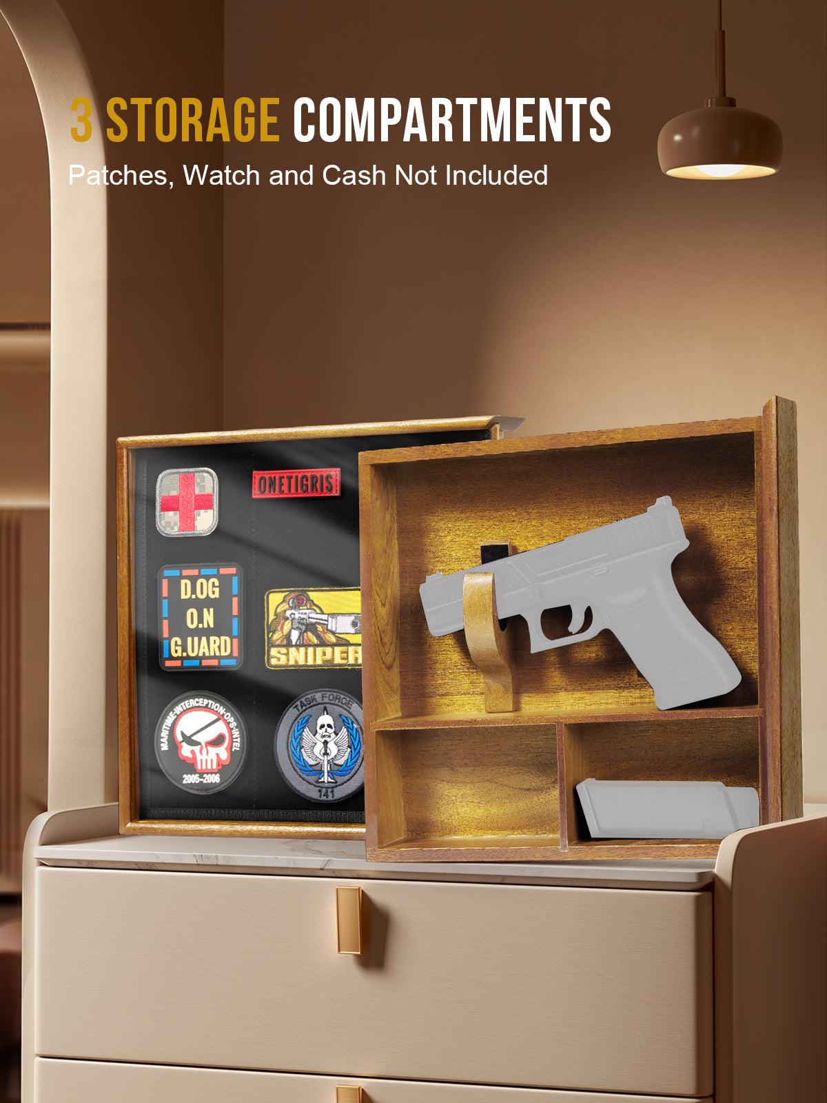 Hidden Gun Storage | Secret Storage with Photo Frame & Patch Display