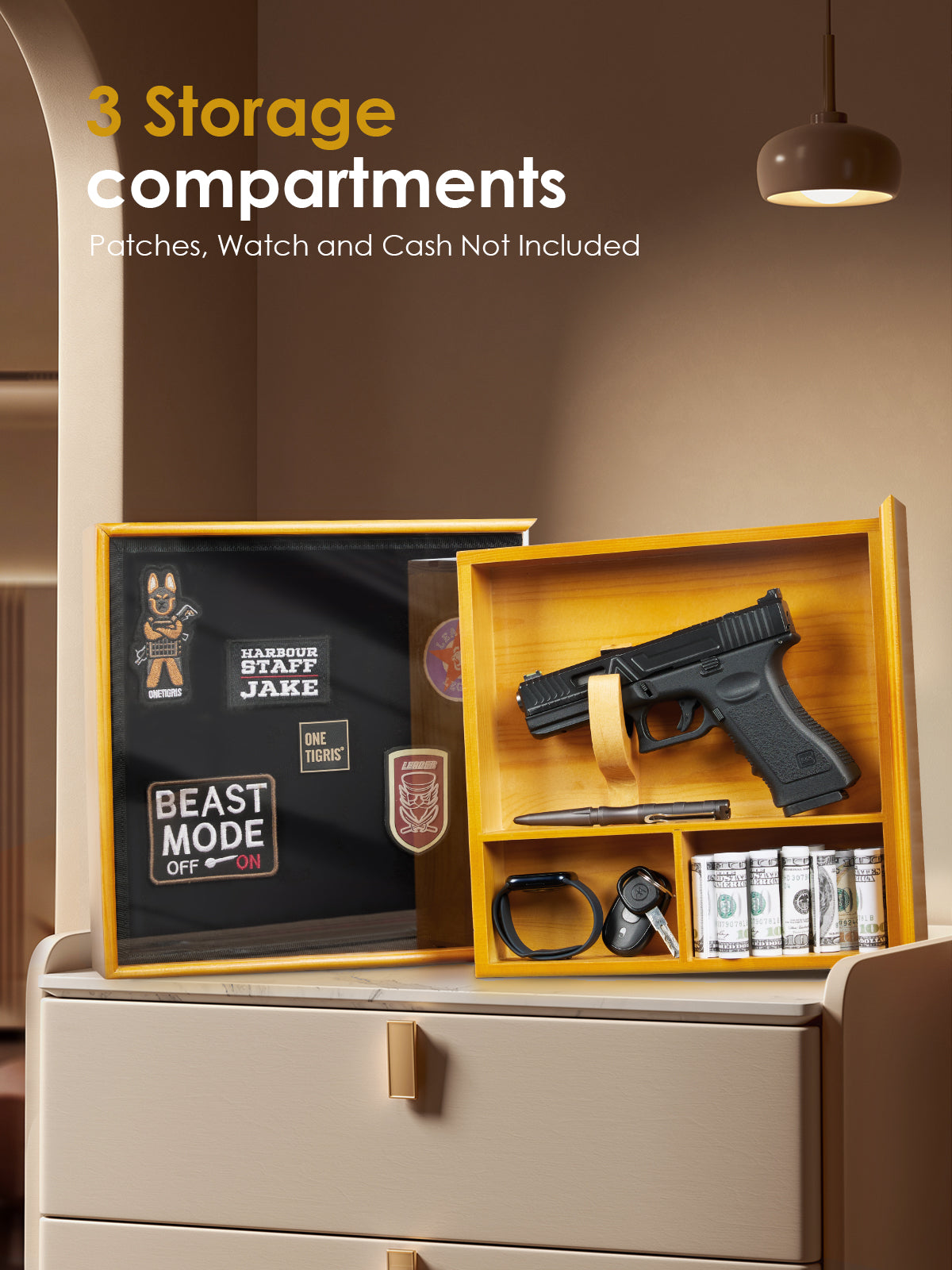 Hidden Gun Storage | Secret Storage with Photo Frame & Patch Display