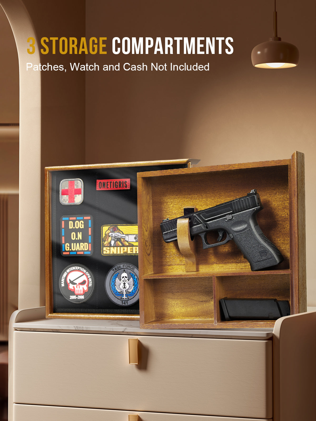 Hidden Gun Storage | Secret Storage with Photo Frame & Patch Display