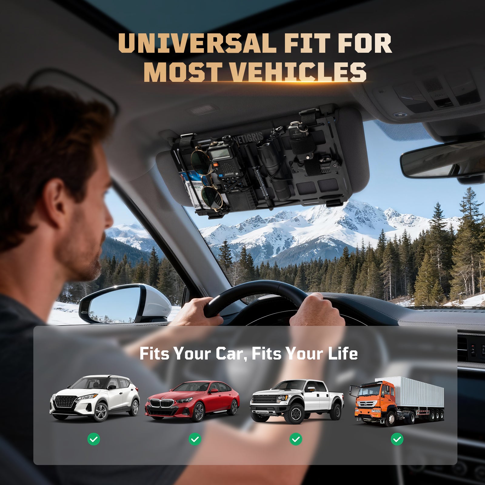 Car Fiberglass MOLLE Panel  Visor Organizer 丨Space-saving & easy installation