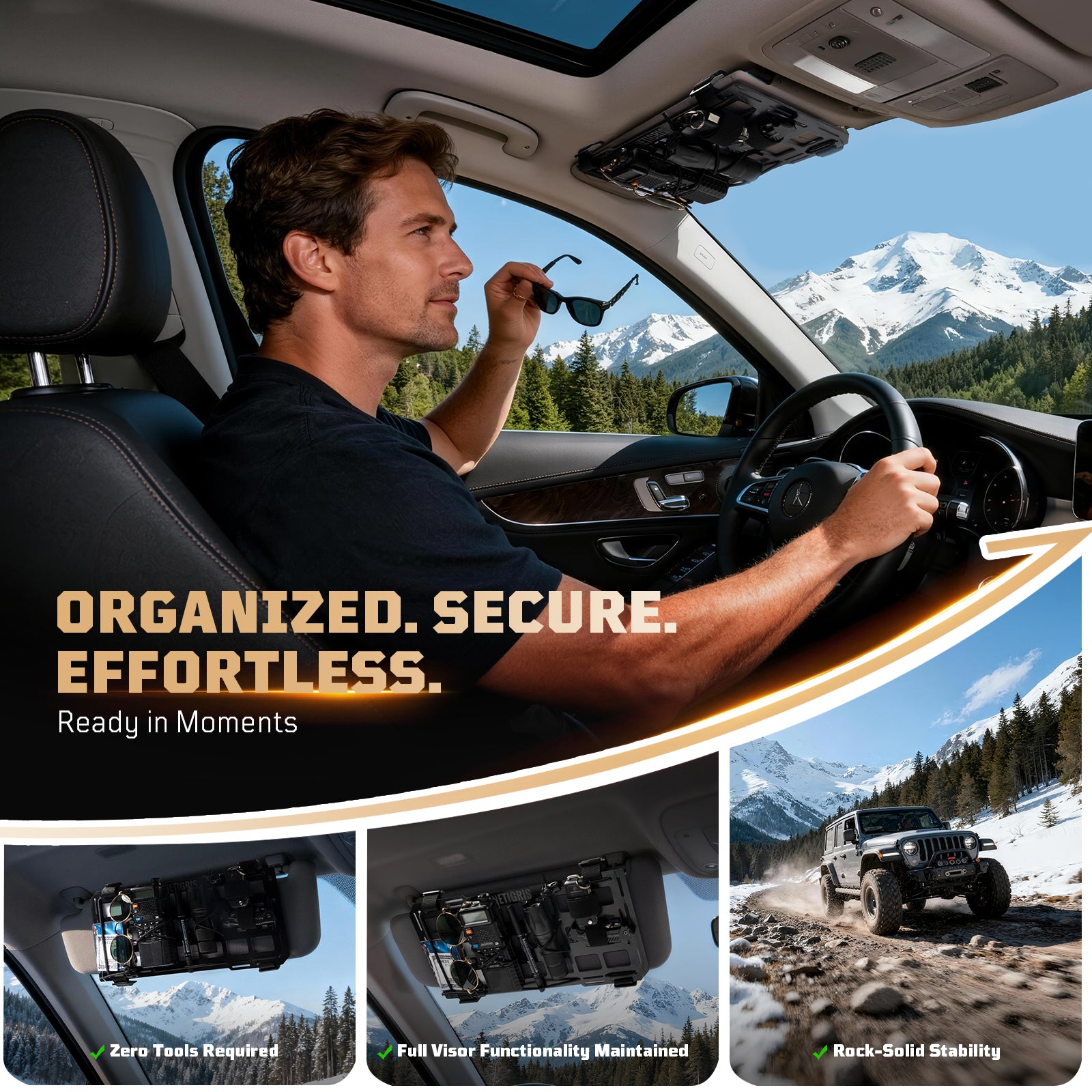 Car Fiberglass MOLLE Panel  Visor Organizer 丨Space-saving & easy installation