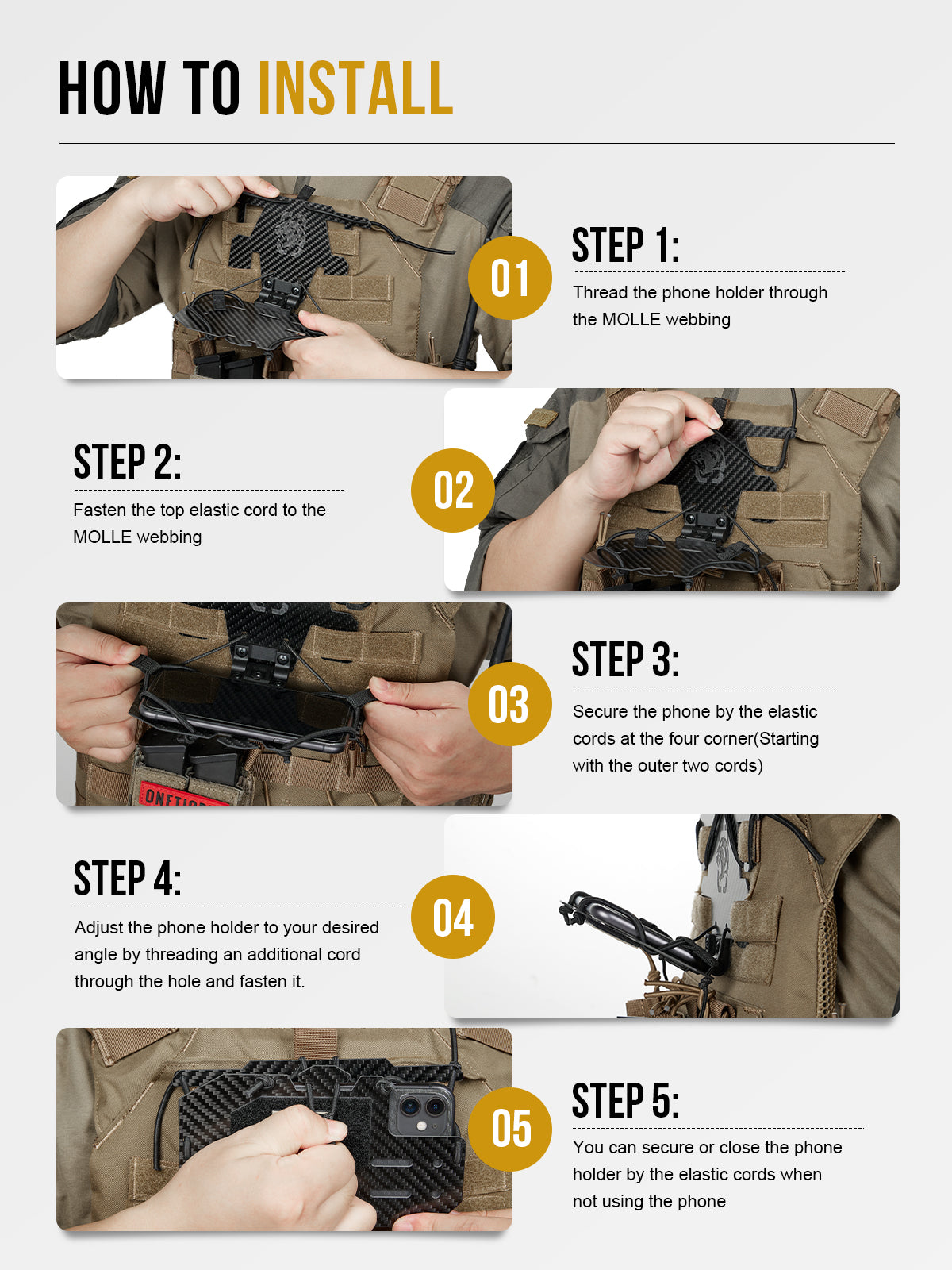 Tactical Vest Phone Holder 丨 MOLLE System & 175° Field of View