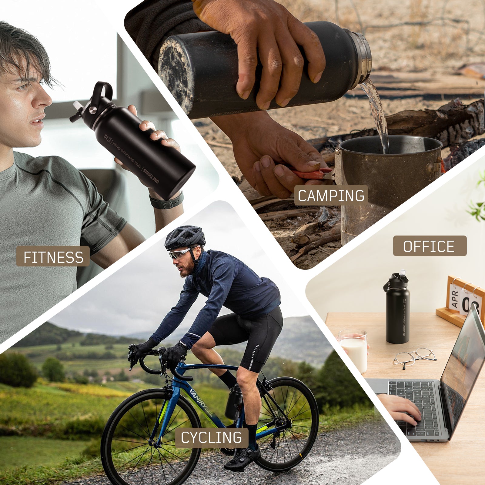 32oz Tactical Water Bottle Set | Everyday Carry with Pocket Sleeve & 3-Lid System