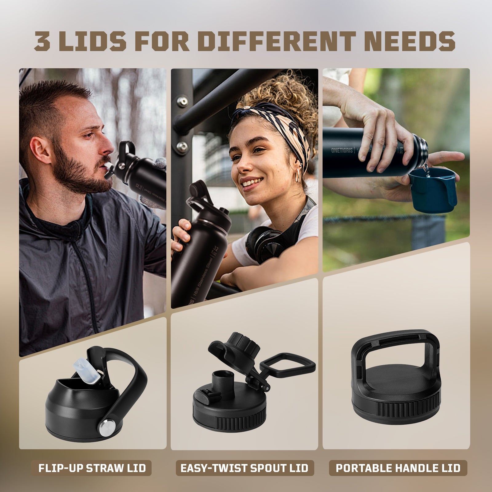 32oz Tactical Water Bottle Set | Everyday Carry with Pocket Sleeve & 3-Lid System