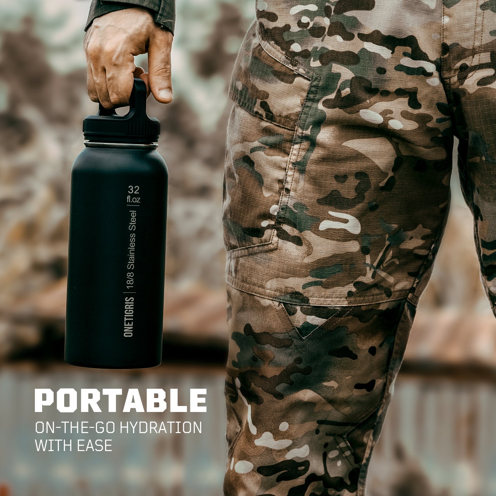 32oz Tactical Water Bottle Set | Everyday Carry with Pocket Sleeve & 3-Lid System