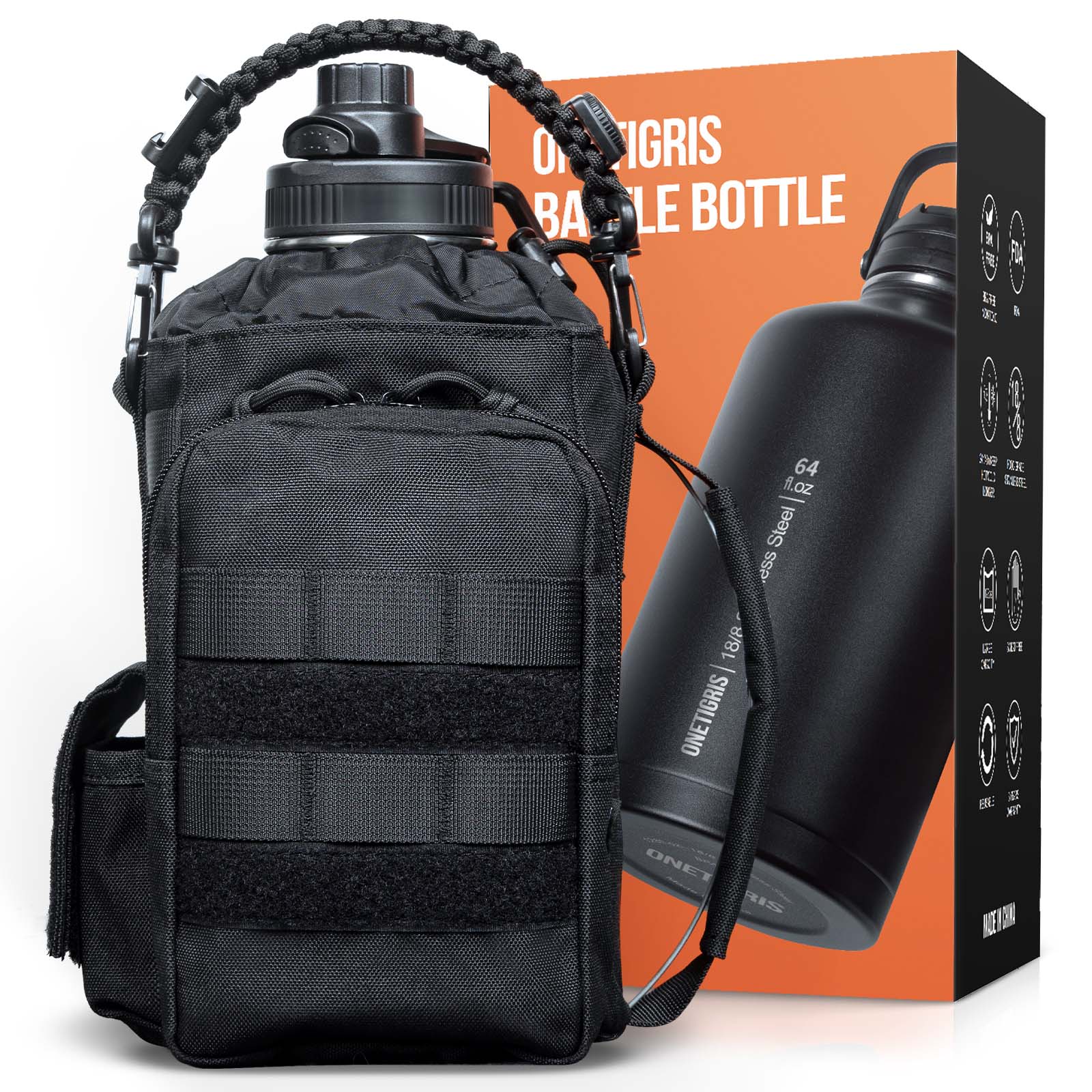 64oz Stainless Steel Insulated Water Bottle with Pouch set