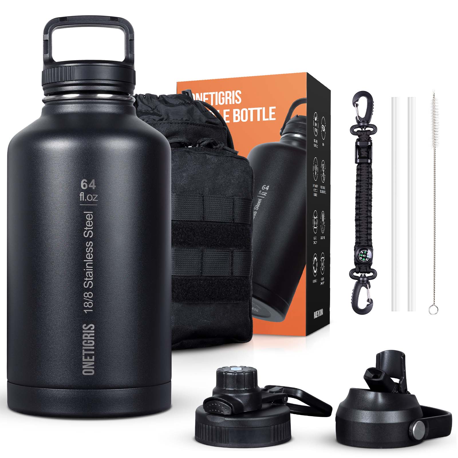 64oz Stainless Steel Insulated Water Bottle with Pouch set