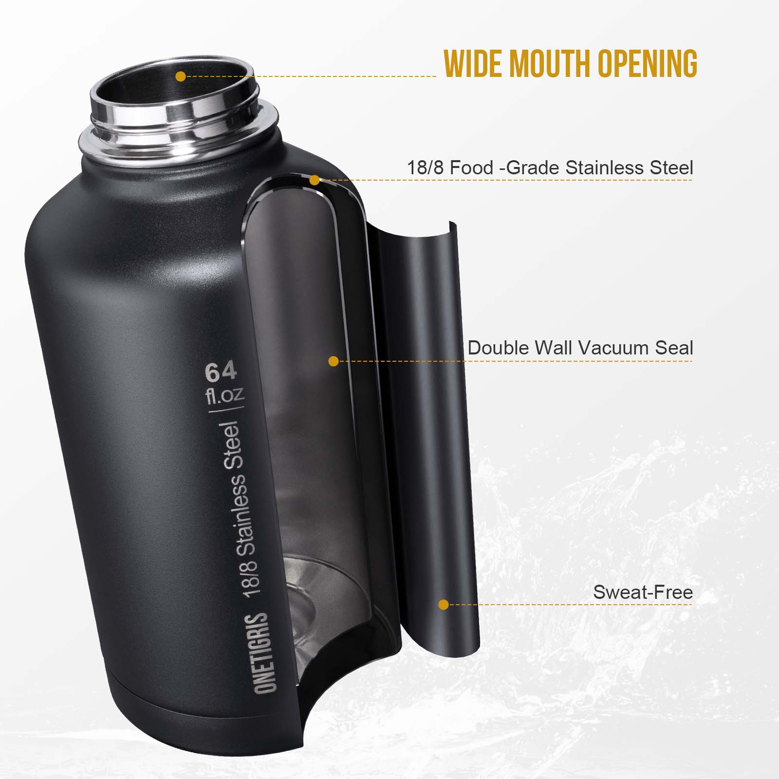 64oz Stainless Steel Insulated Water Bottle with Pouch set