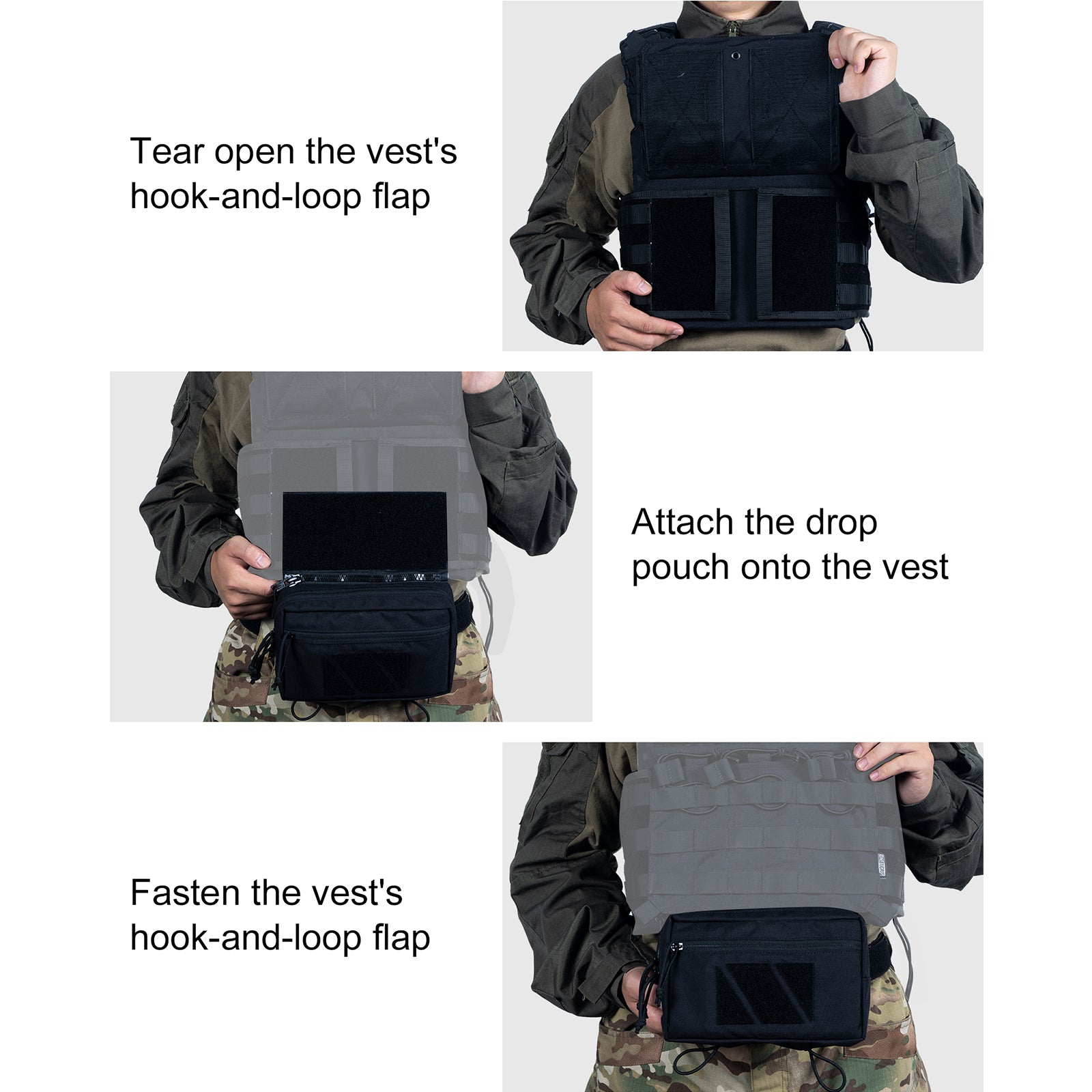 Tactical PLUS1 Drop Pouch 丨with Hook and Loop Panel&for Vest Chest Rig Plate Carrier
