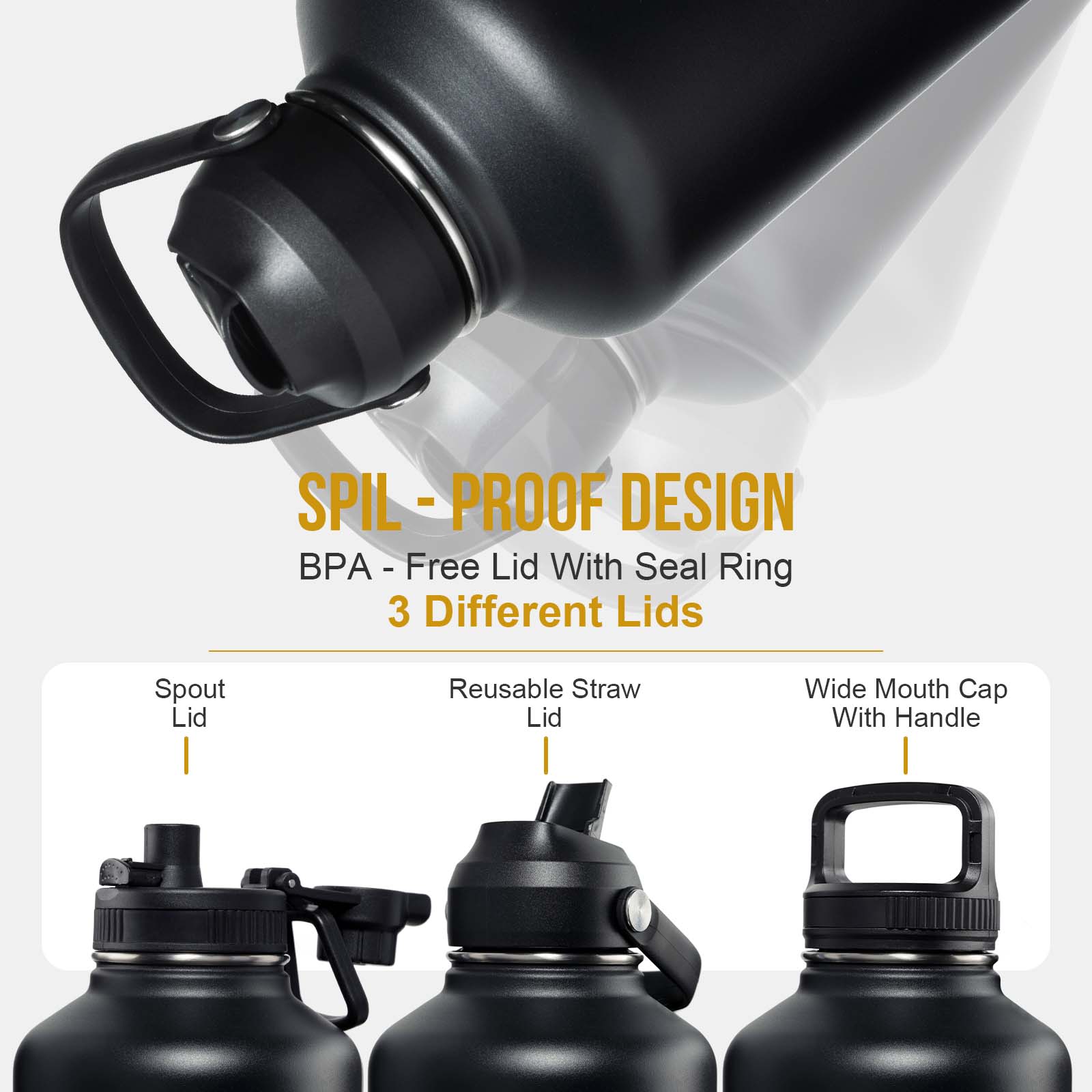 64oz Stainless Steel Insulated Water Bottle with Pouch set