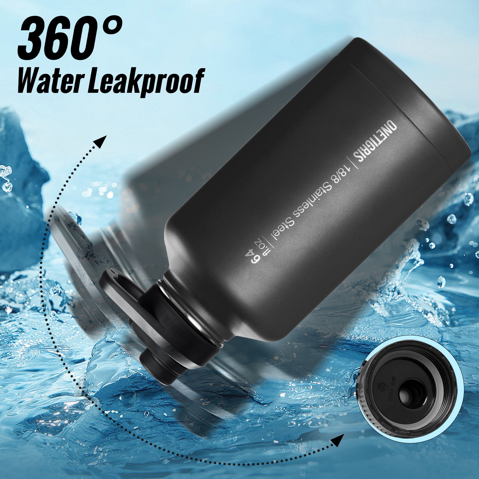 64oz Stainless Steel Insulated Water Bottle | With 3 BPA-Free Lids,  MOLLE Pouch & Strap