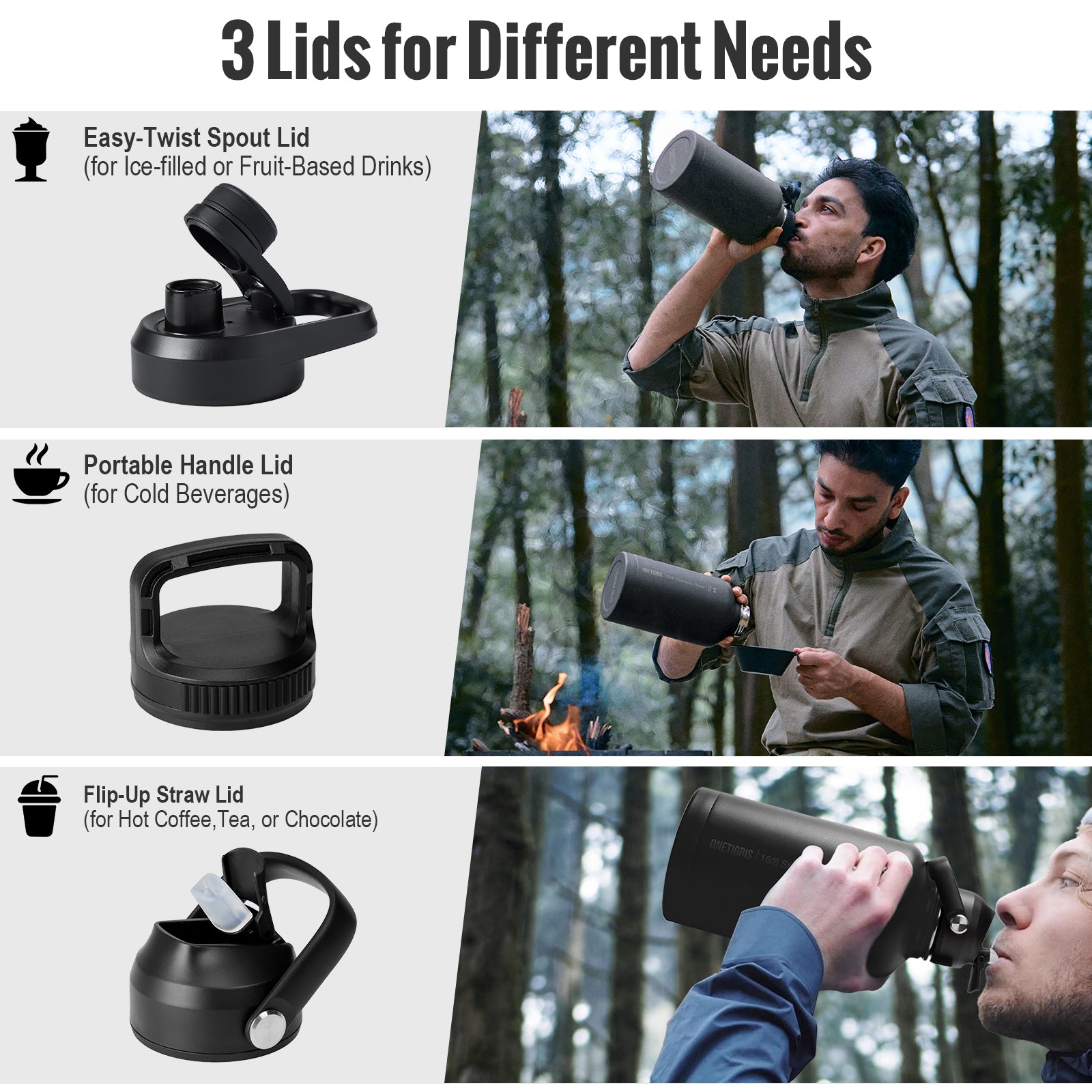 64oz Tactical Water Bottle Set | All-Day Carry with MOLLE Sleeve & 3-Lid System