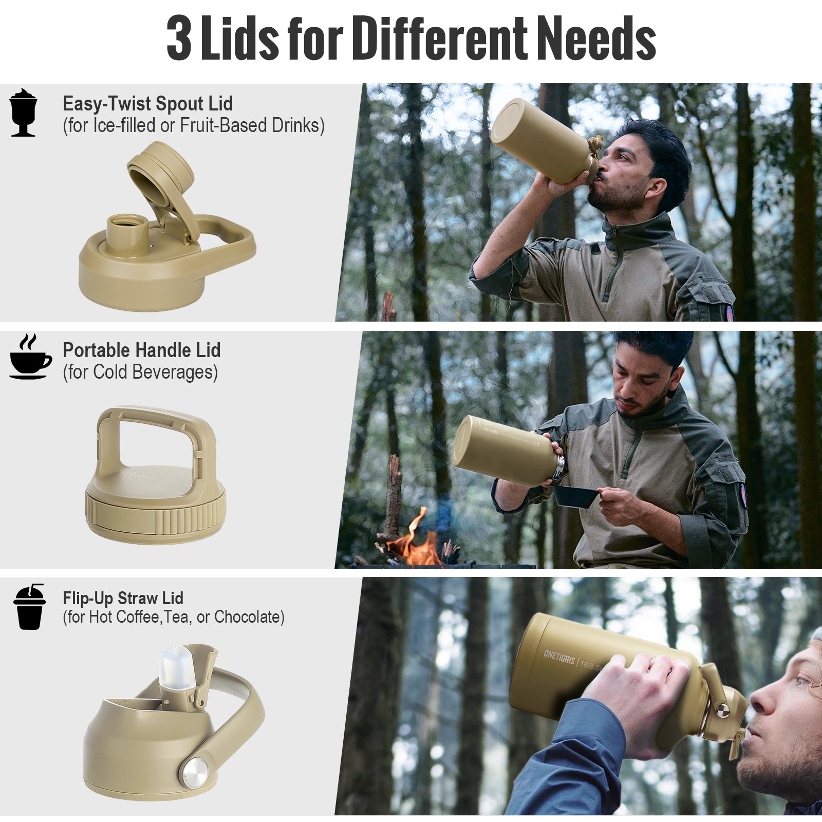 64oz Tactical Water Bottle Set | All-Day Carry with MOLLE Sleeve & 3-Lid System