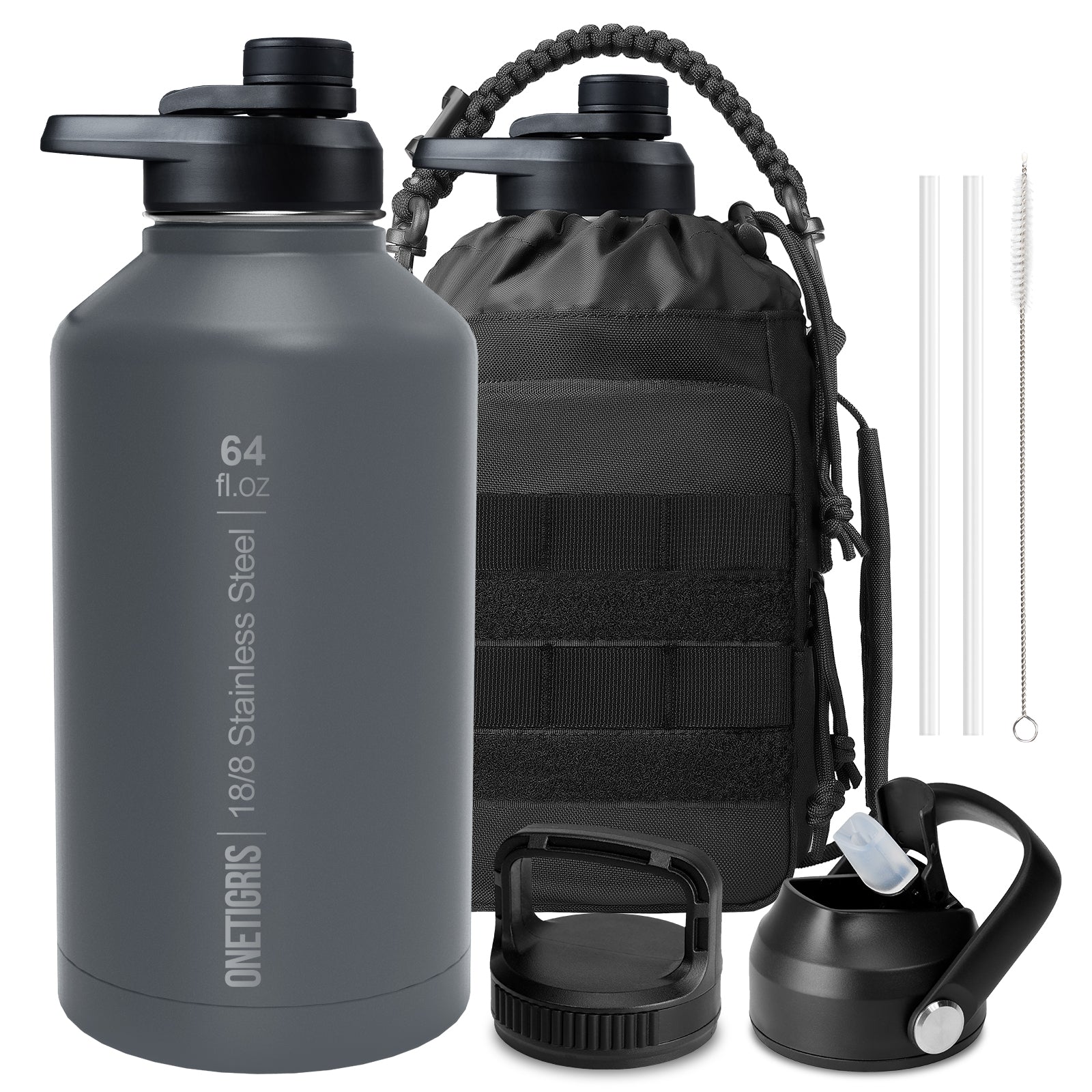 64oz Tactical Water Bottle Set | All-Day Carry with MOLLE Sleeve & 3-Lid System