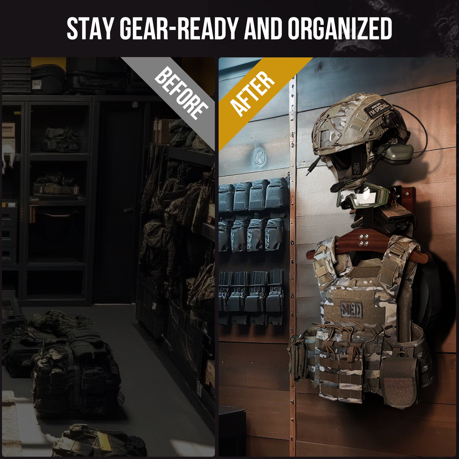 Tactical Gear Wall Mount 15 丨 With Panel rack hook & 59KG Load Capacity