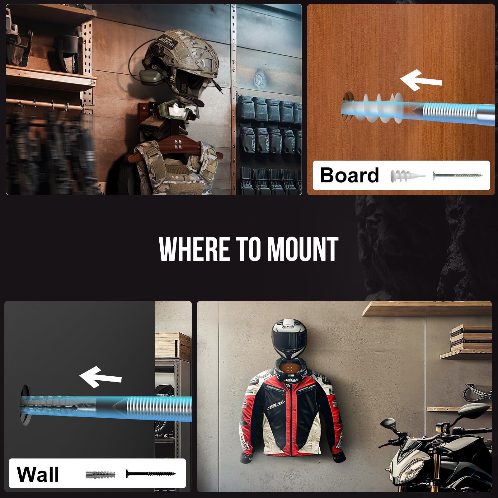 Tactical Gear Wall Mount 15 丨 With Panel rack hook & 59KG Load Capacity