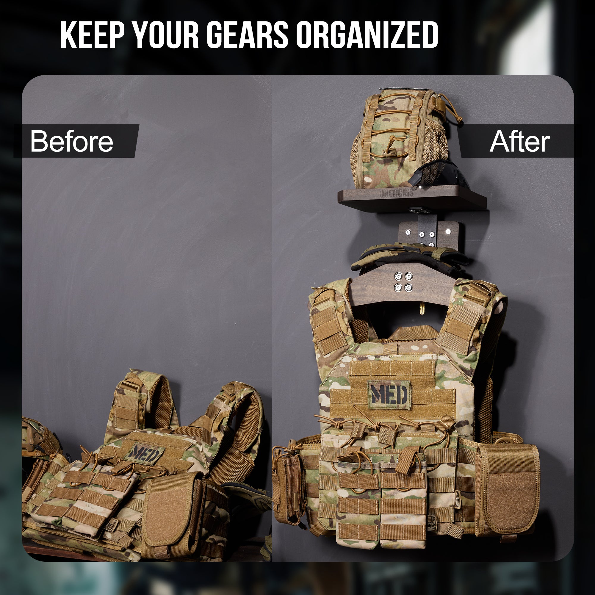 Tactical Gear Wall Mount 09 丨 With Square Tray & 24KG Load Capacity