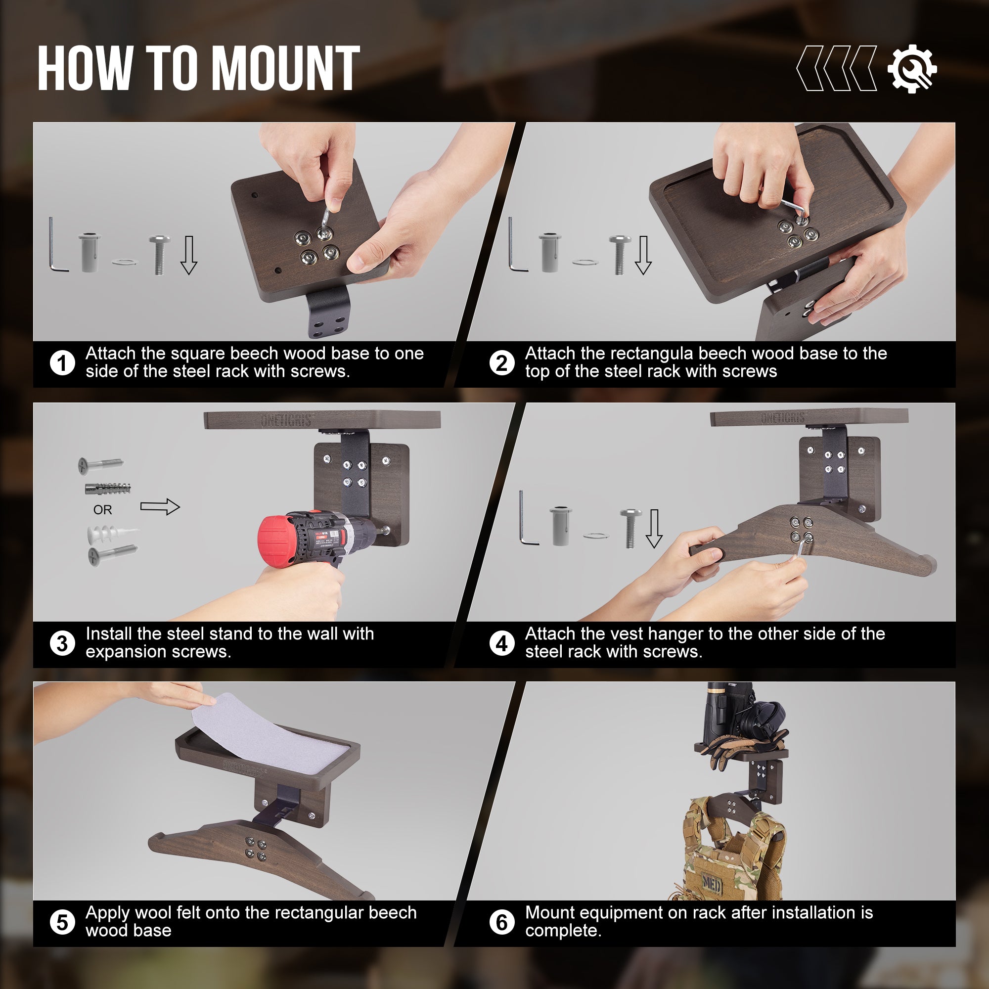 Tactical Gear Wall Mount 09 丨 With Square Tray & 24KG Load Capacity