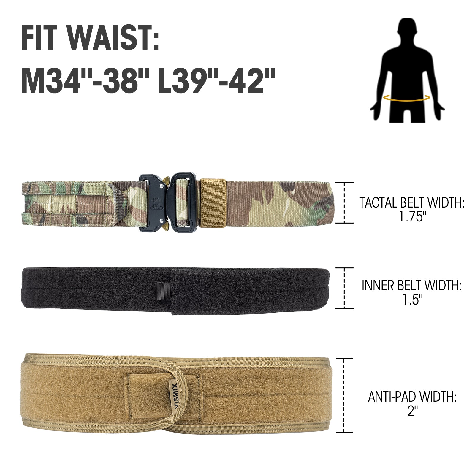 Tactical Belt Set 3-Piece | 2-in-1 MOLLE Battle Belt with Inner Belt & Anti-Slip Pad