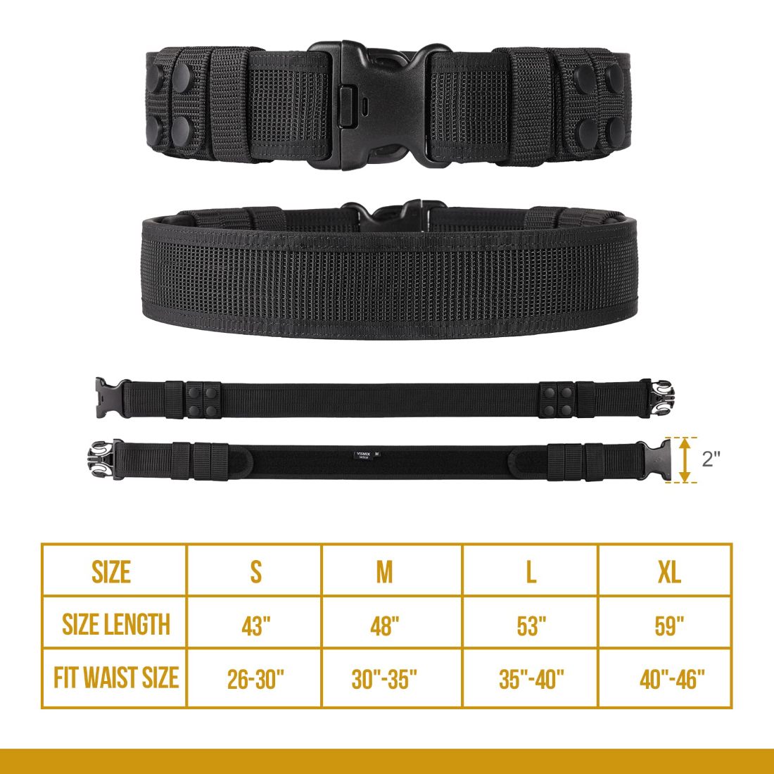VISMIX 2" Heavy Duty Police Duty Belt with 4 Belt Keepers