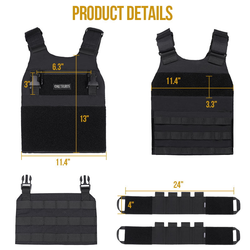 Low Profile Tactical MOLLE Vest 丨Velcro Waist Band & Side Stretch Pockets
