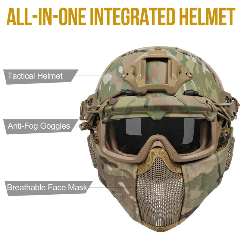 Fast 3-in-1 Tactical Helmet Set  丨Goggles & Mesh Mask Combo