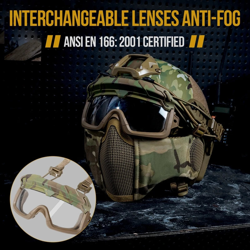 Fast 3-in-1 Tactical Helmet Set  丨Goggles & Mesh Mask Combo
