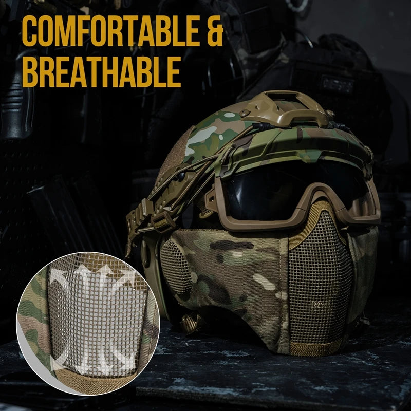 Fast 3-in-1 Tactical Helmet Set  丨Goggles & Mesh Mask Combo