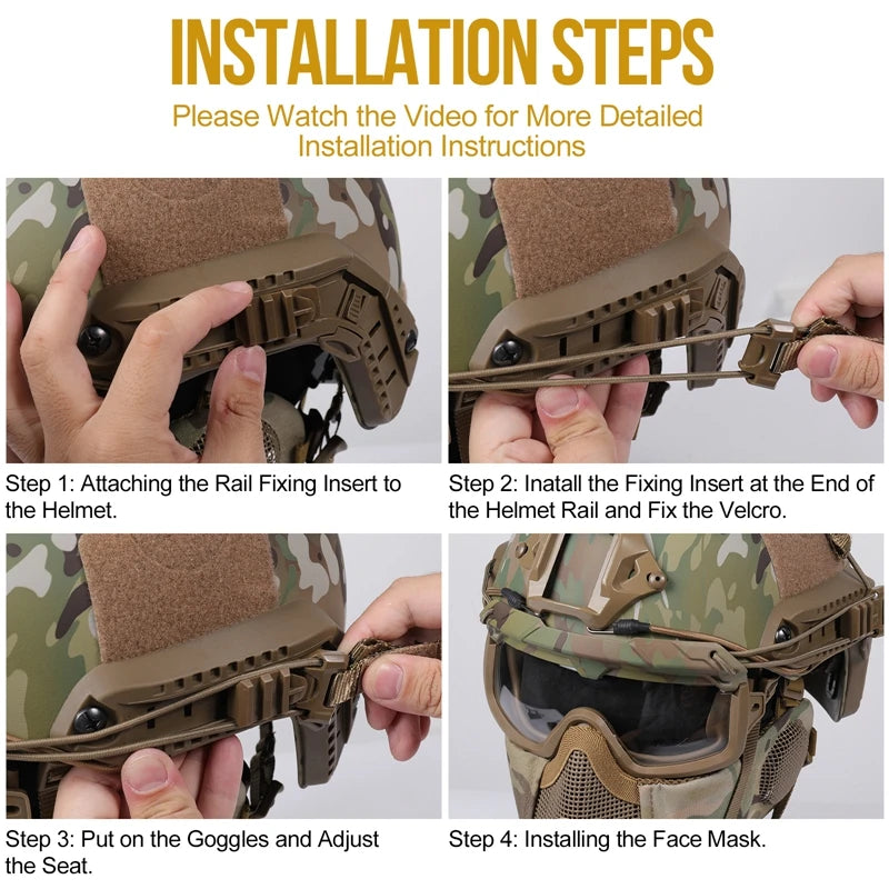 Fast 3-in-1 Tactical Helmet Set  丨Goggles & Mesh Mask Combo